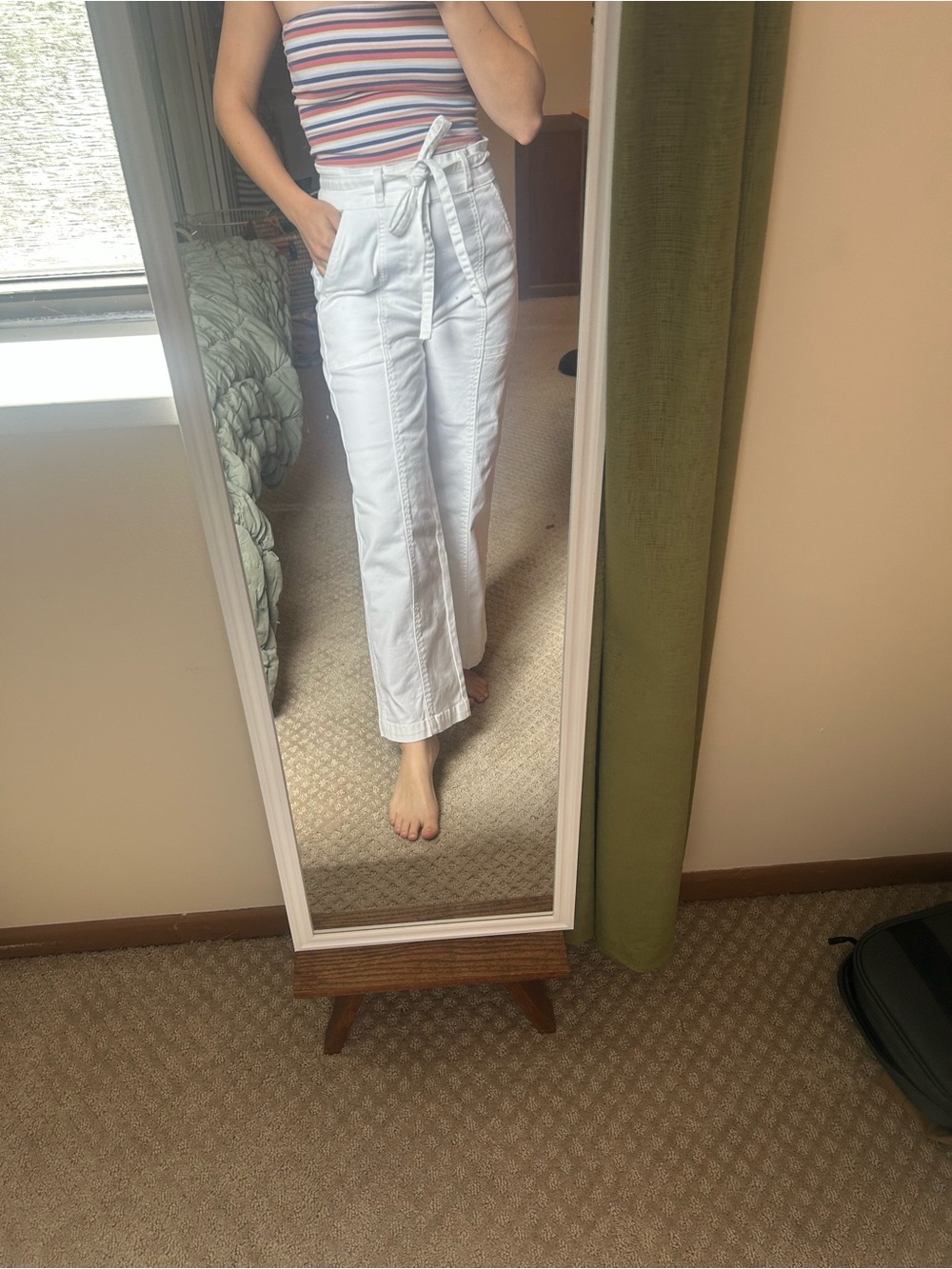 Hudson Jeans White Wide-Leg Paperbag Waist Pants